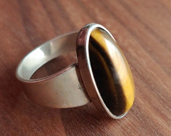Vintage Niels Erik From Silver Tigers Eye Ring - Denmark Modernist