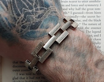 Vintage Sterling Silver Stamped Flower Gate Bracelet - floral style - Floral silver bracelet - vintage silver - 1930s silver bracelet -