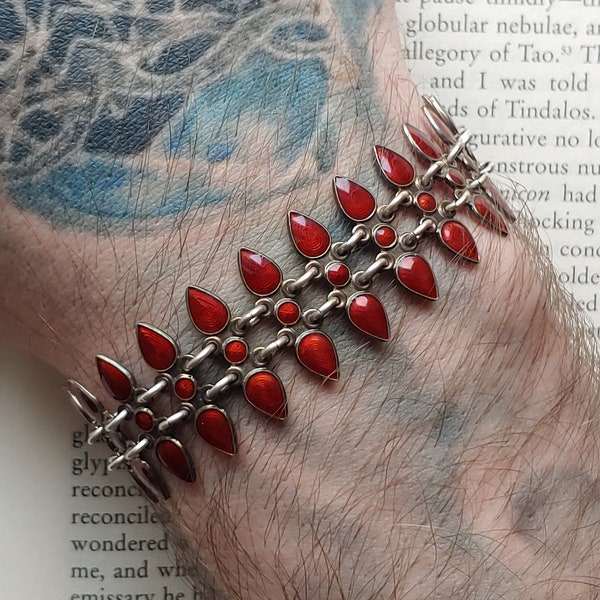 Vintage Volmer Bahner Gilded Sterling Silver red enamel bracelet - Denmark silver bracelet- Denmark silver - Scandinavian silver