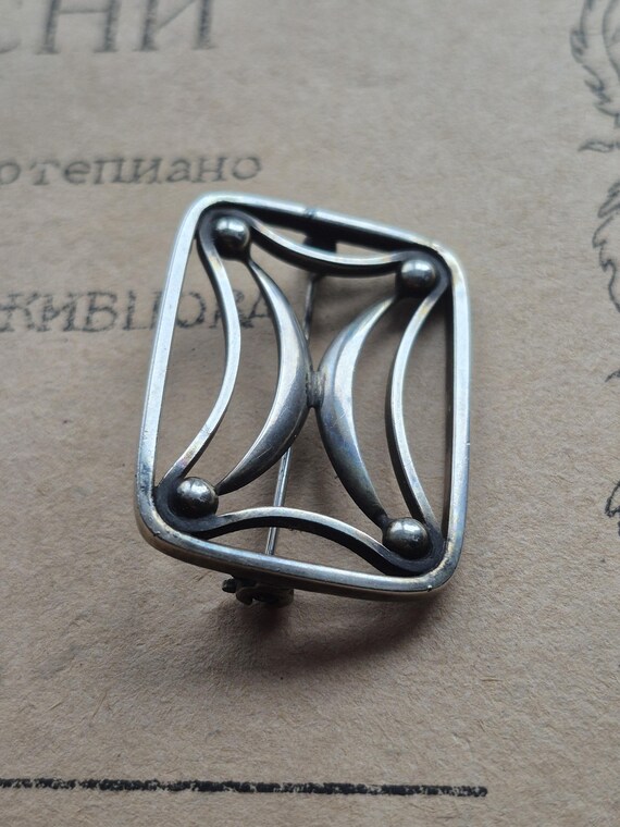 Vintage Denmark Hans Hansen 925 Silver Modernist Cres… - Gem