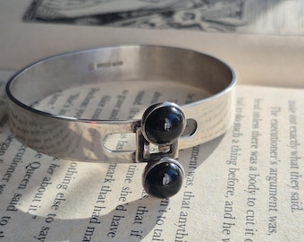 Vintage Kaunis Koru Silver and onyx bracelet cuff | Denmark silver | MCM jewelry | Finland silver cuff | Finnish modernist bracelet