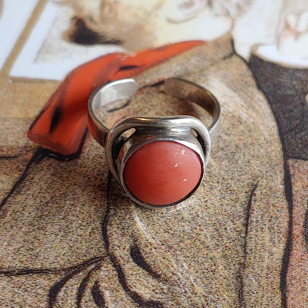 Vintage Art Deco Carnelian 835 silver ring - Jugendstil style - silver European ring- German silver - handarbeit silver - Vintage 1920s ring