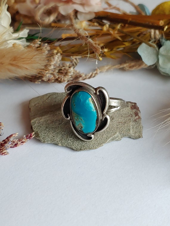 Vintage Navajo Sterling Silver turquoise Ring - B… - image 1