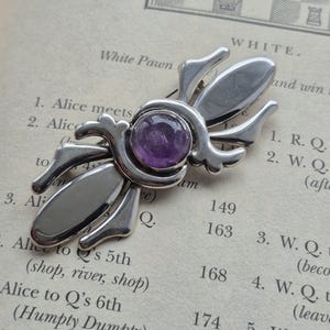 Vintage Beto silver & Amethyst Pre-Columbian brooch | Taxco Silver | sterling silver | Silver Braid motif | Taxco silver brooch | Mexico