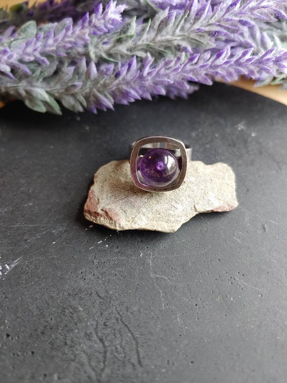 Vintage Astri Holthe Amethyst Ball Sphere Ring - 8