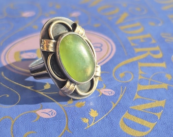 Vintage Art Deco jade 800 silver ring - Jugendstil style - silver European ring- German silver - handarbeit silver - Vintage 1950s