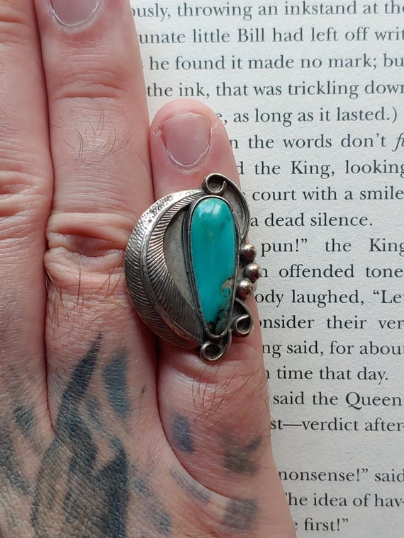 Vintage Navajo 1970s Sterling Silver turquoise Ring -… - Gem