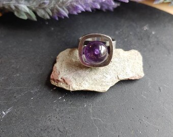 Vintage Astri Holthe Silver & Amethyst Norwegian Ring | Modernist 