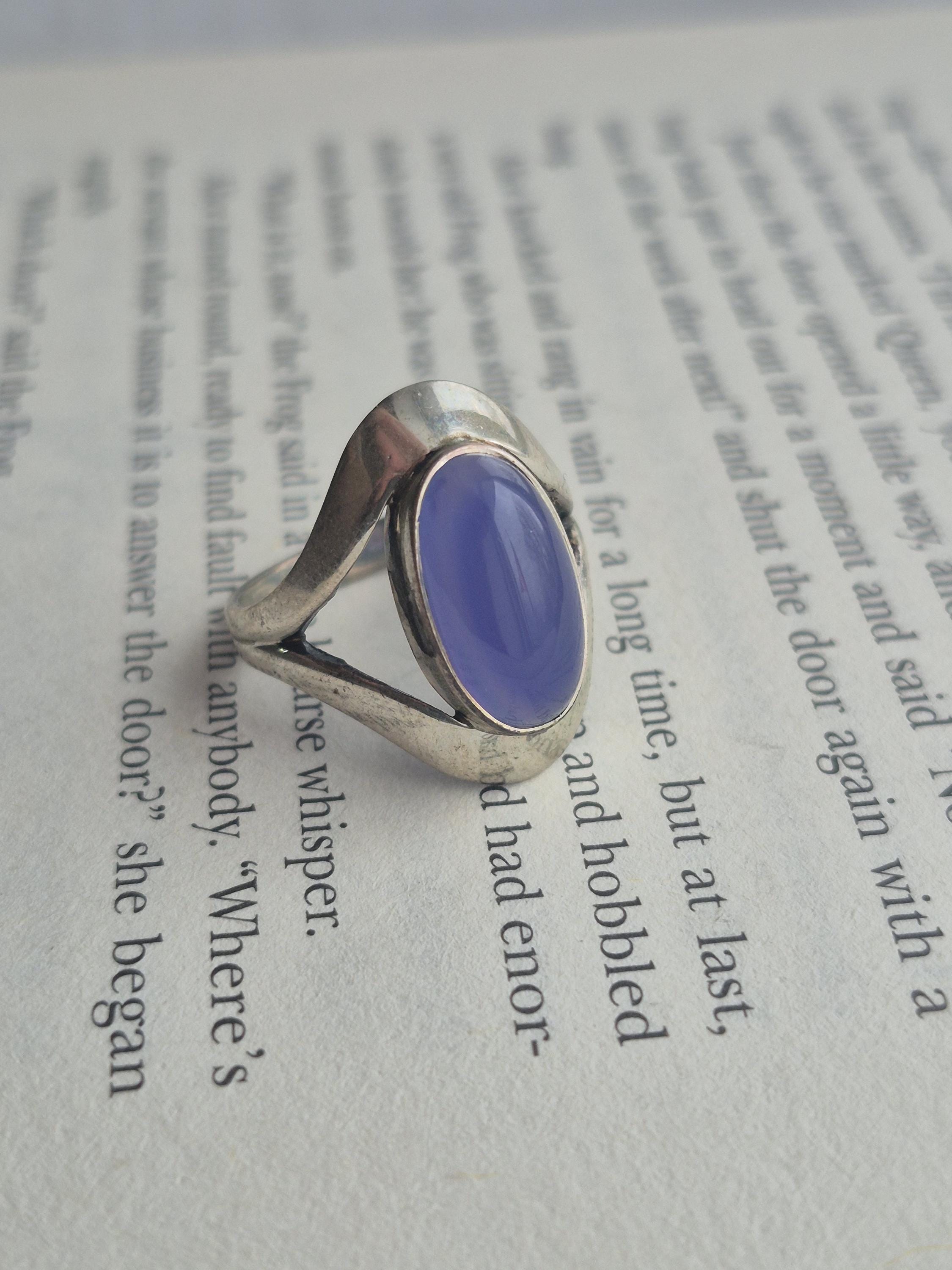 Vintage Art Deco Chalcedony 835 Silver Ring Jugendstil Style