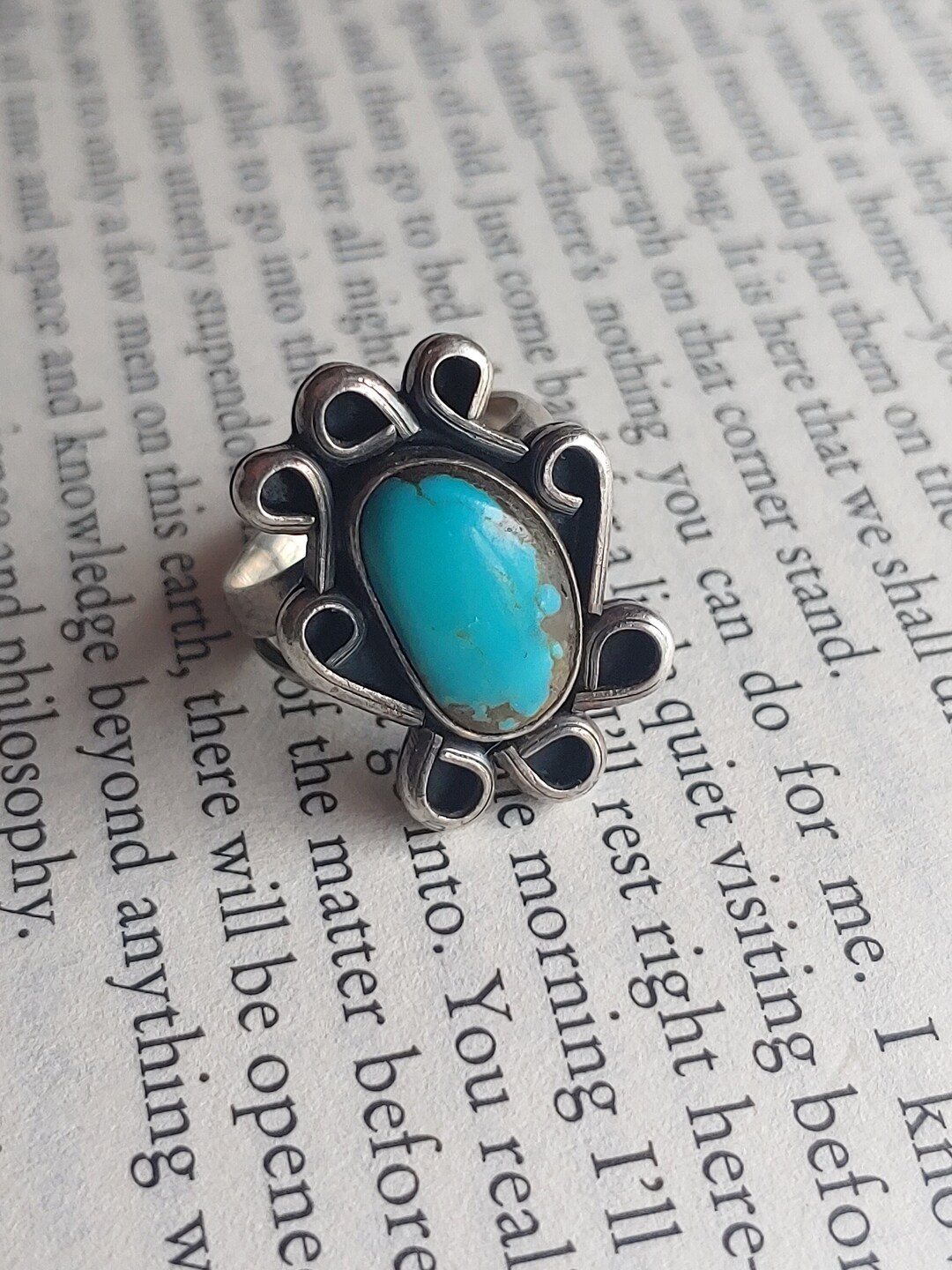 Vintage Navajo 1970s Sterling Silver Turquoise Ring - Boho Style - Ring ...