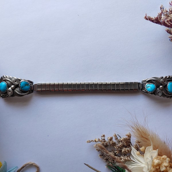 Vintage Navajo 1970s silver turquoise watch band - Navajo style - turquoise gemstone - Navajo silver watch - Vintage silver watch band