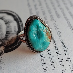 Vintage 1940s Navajo Turquoise Ring Old Pawn Sterling Silver Boho Size 6.5