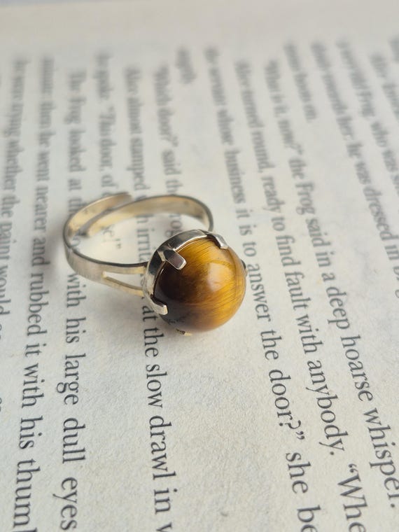 Vintage Art Deco Tigers Eye 835 Silver Ring Jugendstil Style