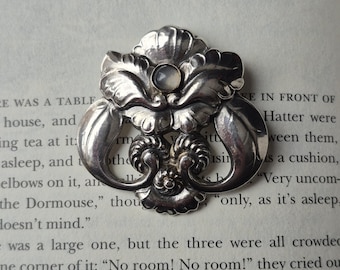 Broche colgante vintage de Georg Jensen con piedra lunar n.º 97 - Dinamarca Plata - Plata de ley 925S - Diseño modernista - Diseñado por Georg Jensen