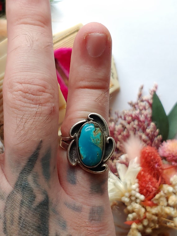 Vintage Navajo Sterling Silver turquoise Ring - B… - image 2