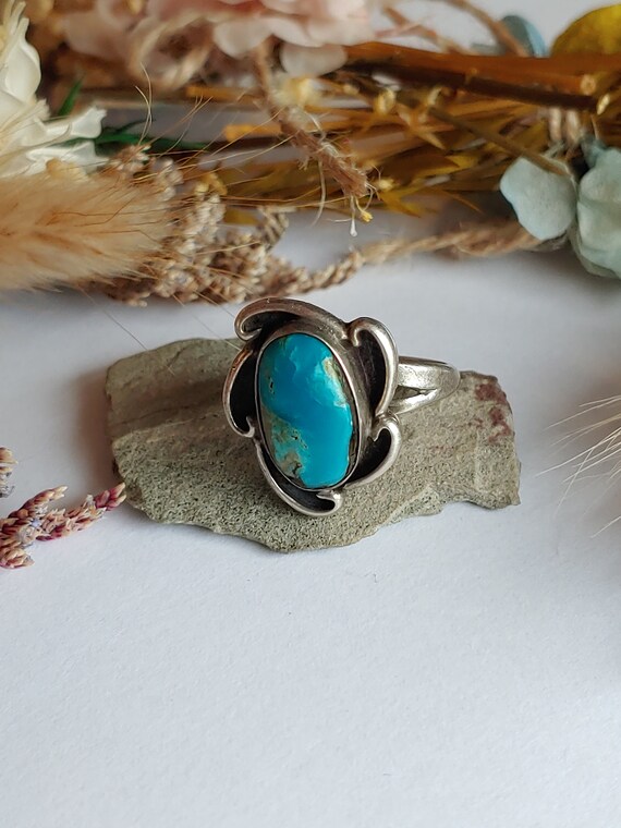 Vintage Navajo Sterling Silver turquoise Ring - B… - image 10