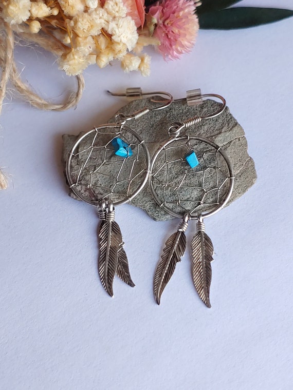 Vintage Navajo silver turquoise dreamcatcher earri