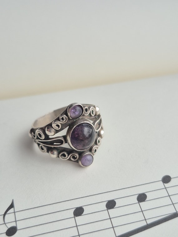 Vintage Taxco silver amethyst ring | Boho style | Boho Mexican Jewelry | silver Taxco ring | Taxco silver