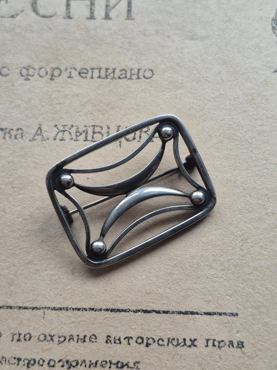 Vintage Denmark Hans Hansen 925 Silver Modernist Cres… - Gem