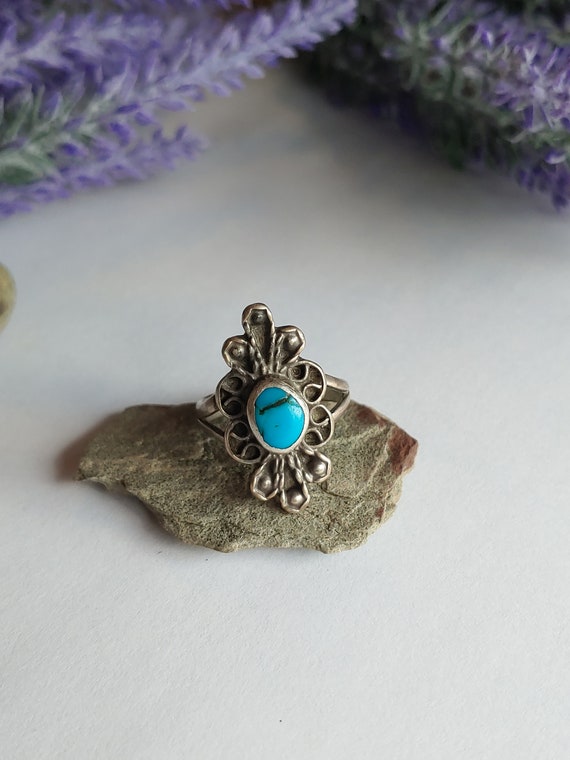 Vintage Mexican Taxco Turquoise ring- Boho style … - image 1