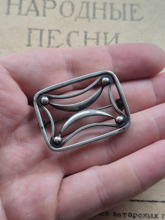 Vintage Denmark Hans Hansen 925 Silver Modernist Cres… - Gem