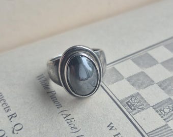 Vintage Georg Jensen sterling silver hematite ring 46B | Modernist design | Designed by Harald Nielsen for GJ - Denmark silver ring