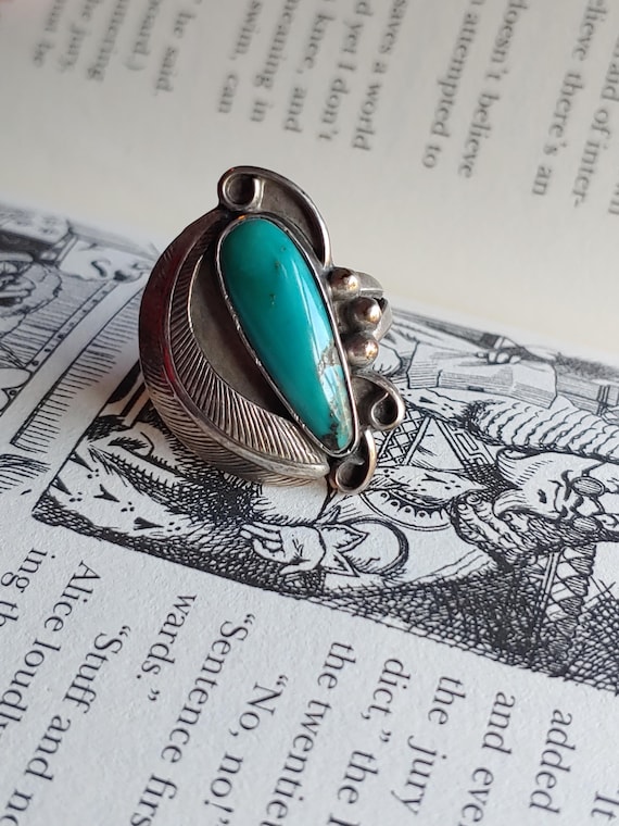 Vintage Navajo 1970s Sterling Silver turquoise Ring -… - Gem