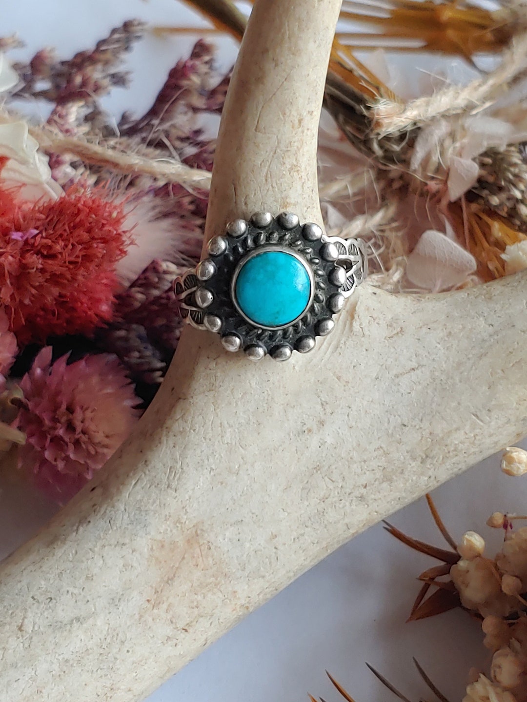 Vintage Navajo 1970s Sterling Silver Turquoise Ring - Boho Style - Ring ...
