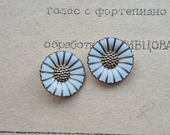 Pendientes de clip vintage Georg Jensen Daisy de esmalte / Par llamativo de 12,3 g / Icono del modernismo danés