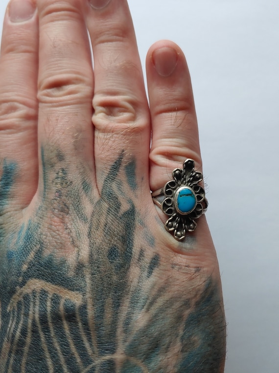 Vintage Mexican Taxco Turquoise ring- Boho style … - image 5