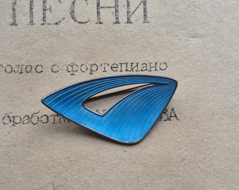 Broche vintage noruego de Aksel Holmsen, plata azul con esmalte guilloché / Broche de vela modernista noruego / Noruega de mediados de siglo