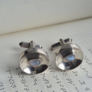 アントニオ・ピネダ タスコ 970 シルバーとブルームーンストーンのカフリンクス | 1950年代初頭 クラウン＆イーグル 17マーク