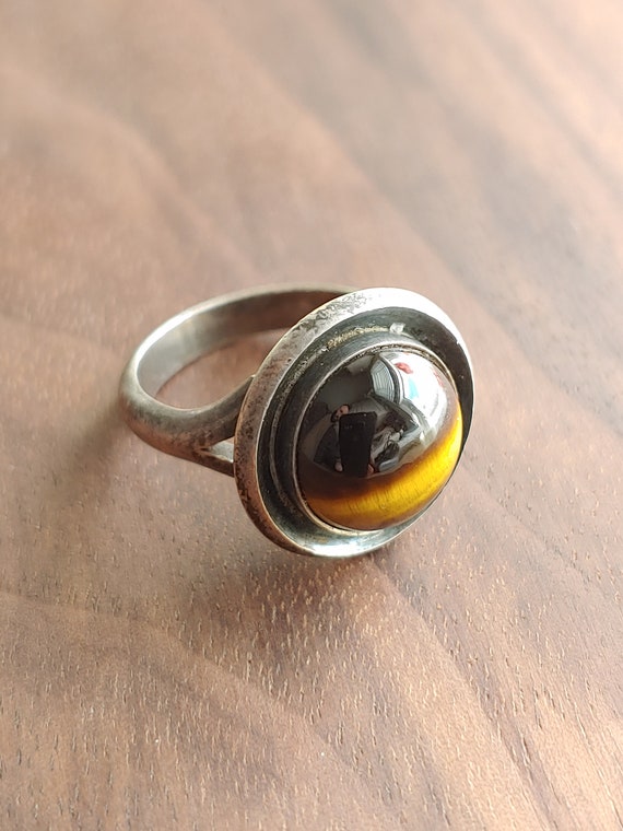 デンマーク Tiger Eye Ring / Niels Erik From Vintage Niels Erik From Silver Tigers Eye Ring - Denmark Modernist
