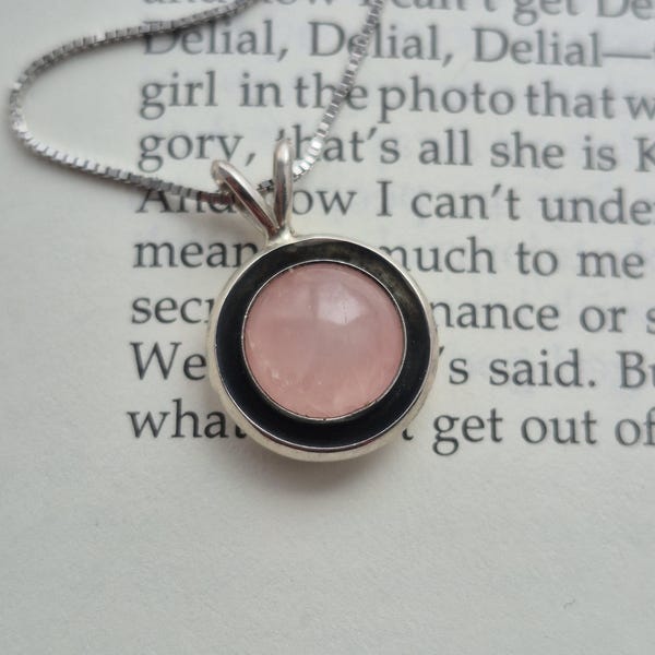 Vintage Niels Erik From modernist silver rose quartz necklace | Denmark modernist pendant | Scandinavian silver | MCM jewelry