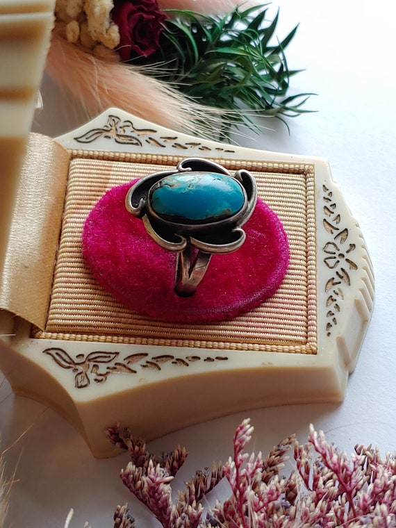 Vintage Navajo Sterling Silver turquoise Ring - B… - image 4