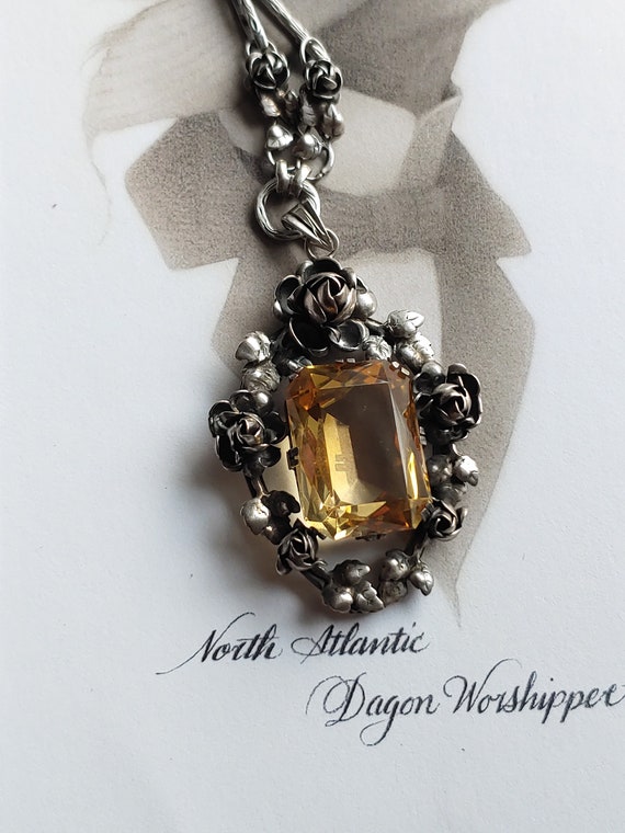 Vintage German sterling silver floral citrine neck