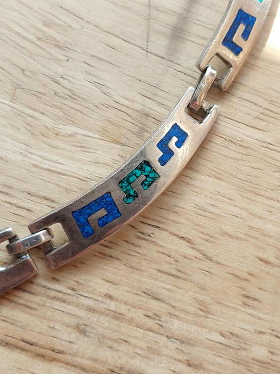 Vintage Mexican Taxco Turquoise & Lapis inlay sil… - image 4