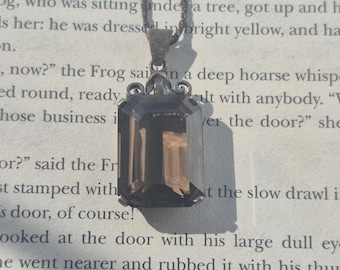 pendentif vintage allemand Jugendstil à quartz fumé en argent | Style Jugendstil | pendentif en verre argenté | Argent allemand - Pendentif Art Nouveau