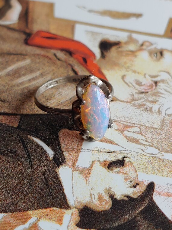 Vintage Fire Opal Taxco silver ring - Art Deco sty