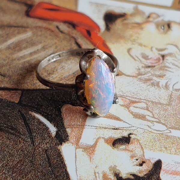 Vintage Fire Opal Taxco silver ring - Art Deco style - Mexico opal ring - Vintage Opal - Mexican silver ring - Taxco opal ring