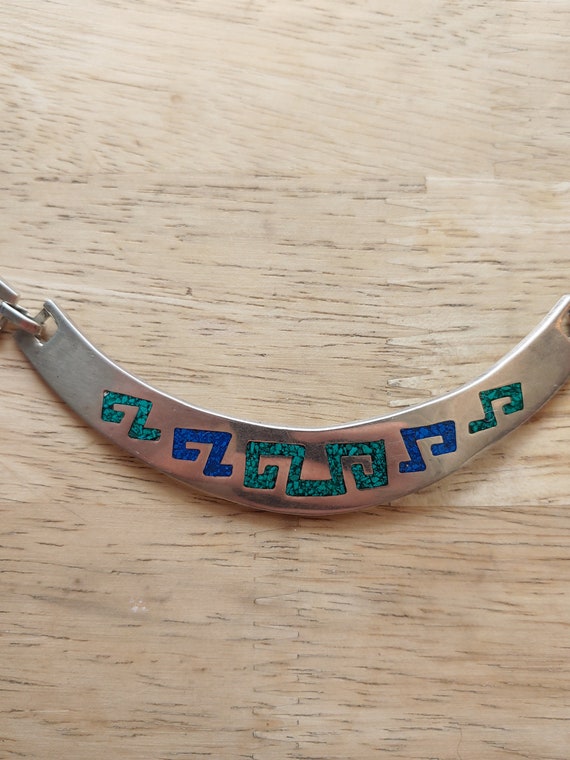 Vintage Mexican Taxco Turquoise & Lapis inlay sil… - image 3