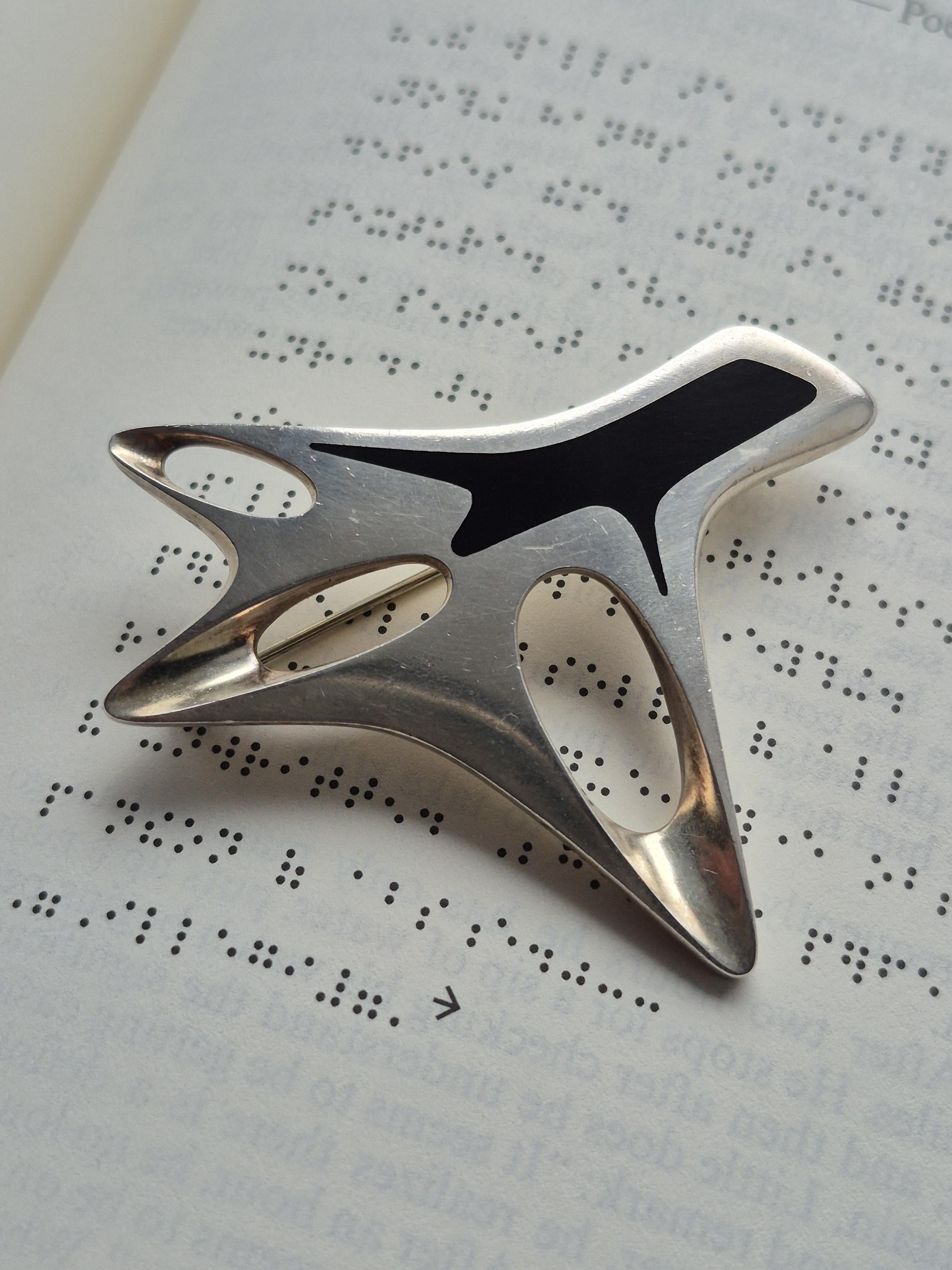 Vintage Georg Jensen Silver & Enamel Abstract Brooch #323