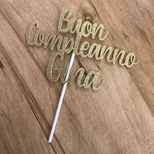 "Buon Compleanno" Glitter Cake Topper - Italian Happy Birthday Gold Cake Decor, Fiesta Music Theme Party Supplies - View #2