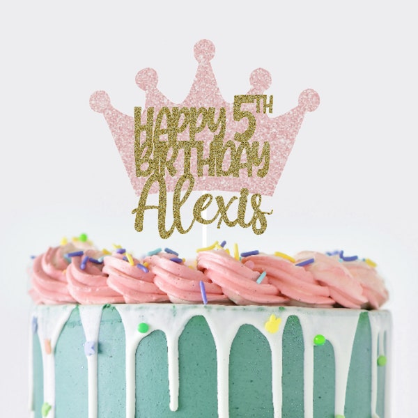 Custom Happy Birthday Cake Topper Tiara, Custom Topper with Name and Age, Birthday Girl Party Decor, Personalized, Princess Birthday Decor
