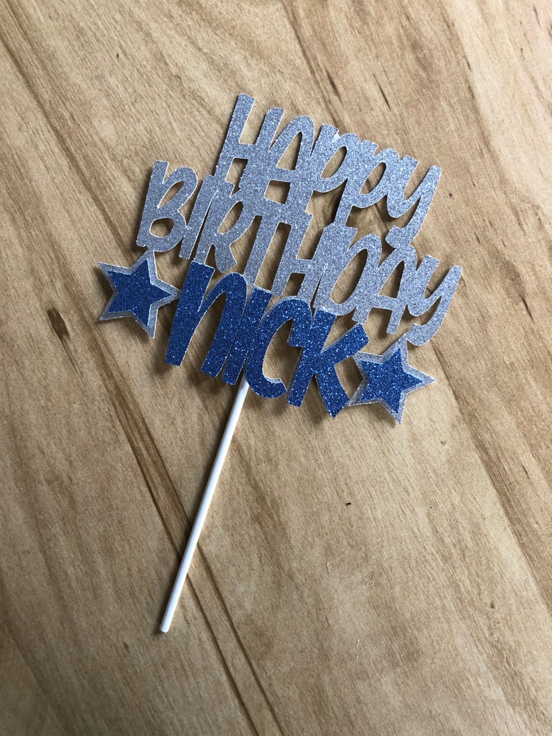 Custom Happy Birthday Cake Topper With Stars Custom Topper Etsy