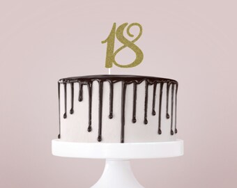 18 Cake Topper, 18th Birthday Cake Topper, Glitter Topper, Eighteenth Birthday Cake Topper, Eighteen Cake Topper, Theme Birthday Cake Topper