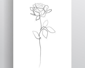 Rose Line Drawing Print: Minimalist Black and White Floral Art (Digital Download)