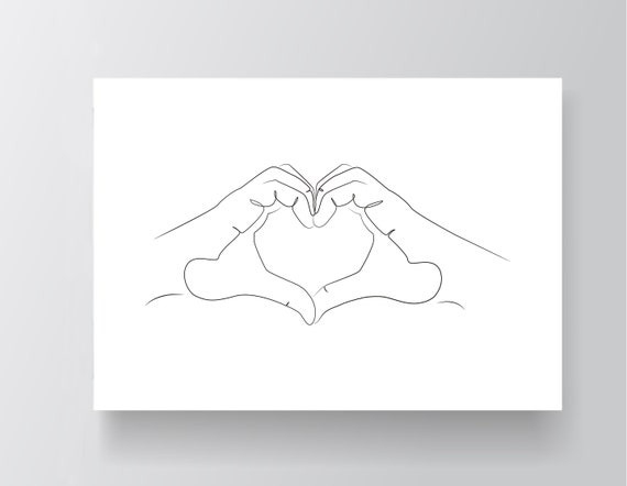 Love Heart Hand Heart Hands Loveheart Printable Line Etsy