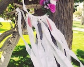 Purple silk floral dreamcatcher with driftwood, bohemian wall hanging perfect for nursery, home decor and gifts, feather dream catcher