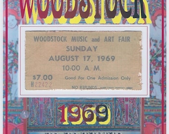 Festival de Woodstock REPRODUCTION DU TALON DE BILLET, Réplique 17 août 1969 Bethel, NY